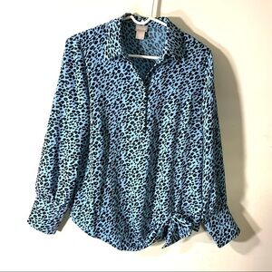 2/$35 Chicos Blue Leopard Blouse with side knot